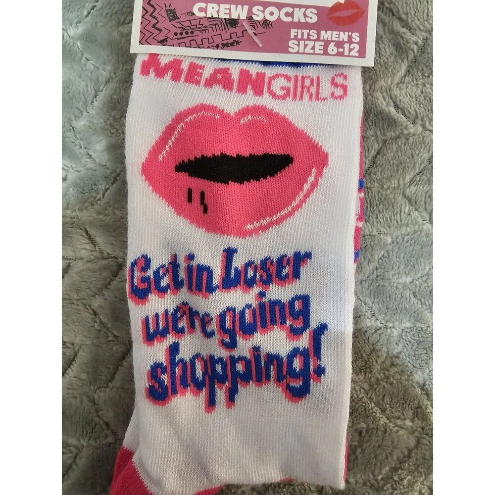 Mean Girls Get In Loser We're Going Shopping Crew Socks Fit Size 6-12 New